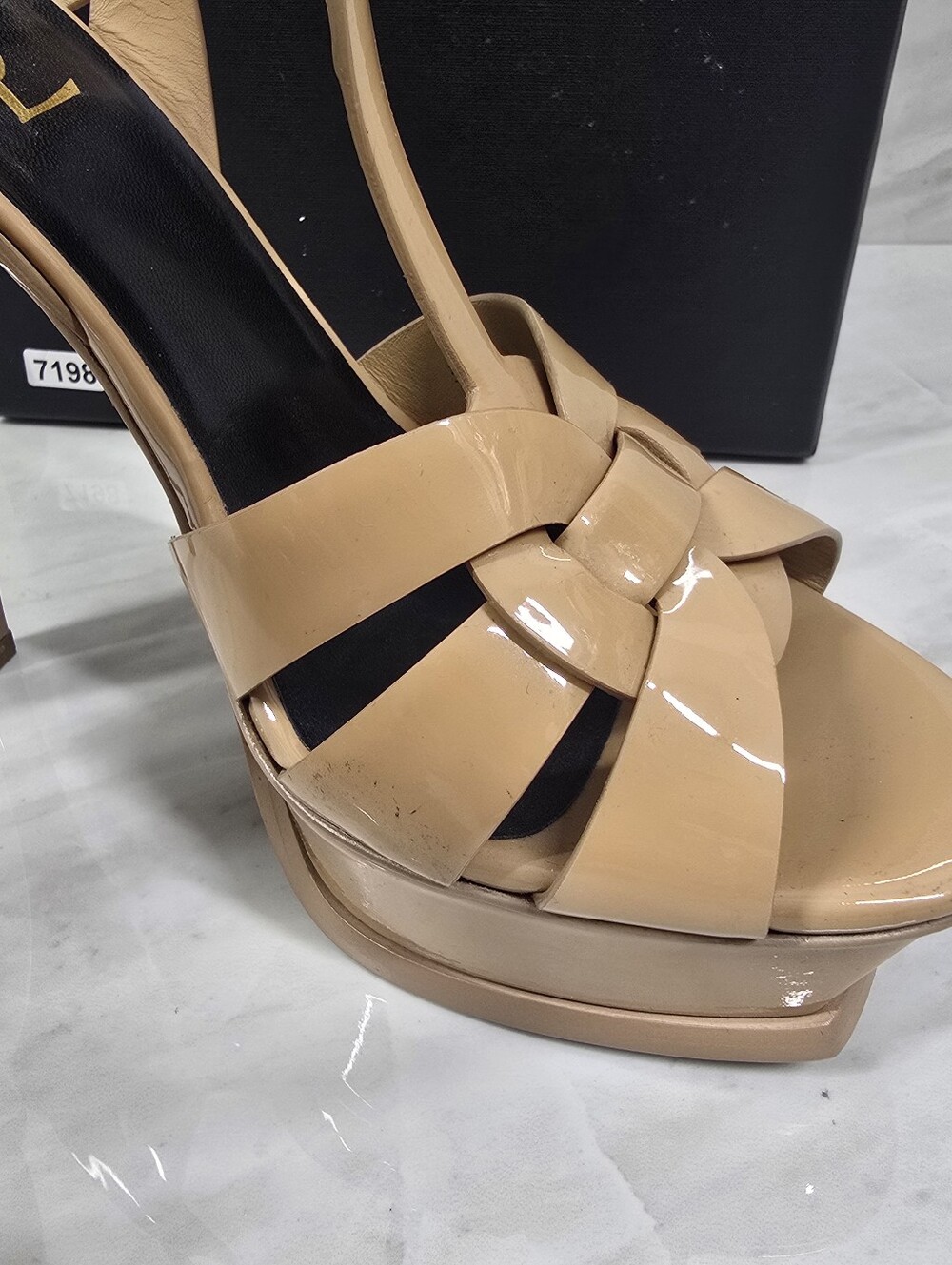 Yves Saint Laurent Nude Patent Leather Platform Sandals - Picture 10 of 15
